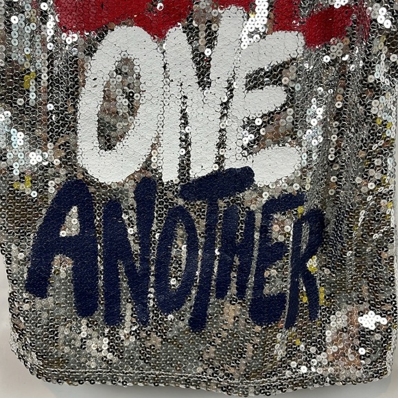 Justice Girls “Love One Another” Sequin Silver Blue Red Tank Shirt Size 12 - Picture 9 of 11